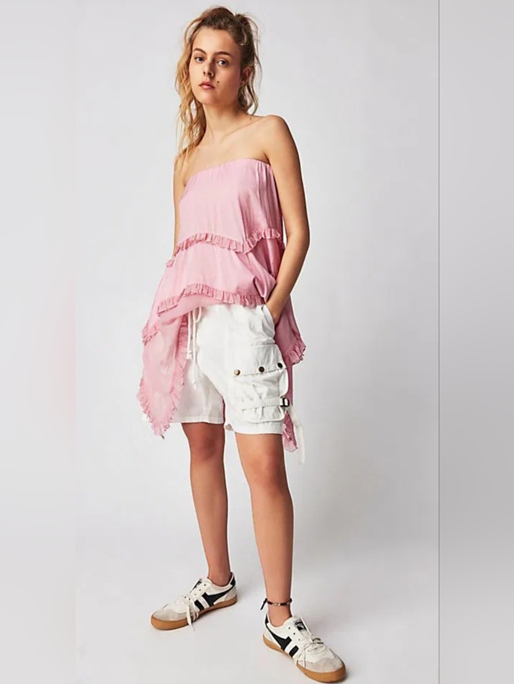 🩷EUC FP One "Daniela Sleeveless Tiered Tunic Top" Pink🩷Ruffles P2P: Approx.16"